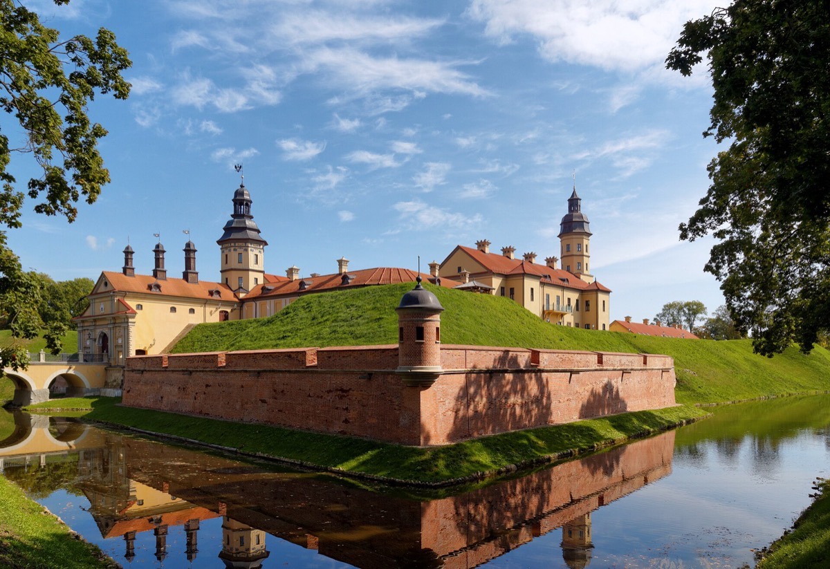 Nesvizh Palace behind its moat